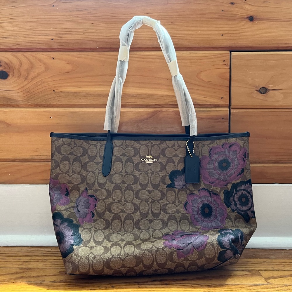 NWT Coach City Tote Khaki Purple Multi/Oxblood